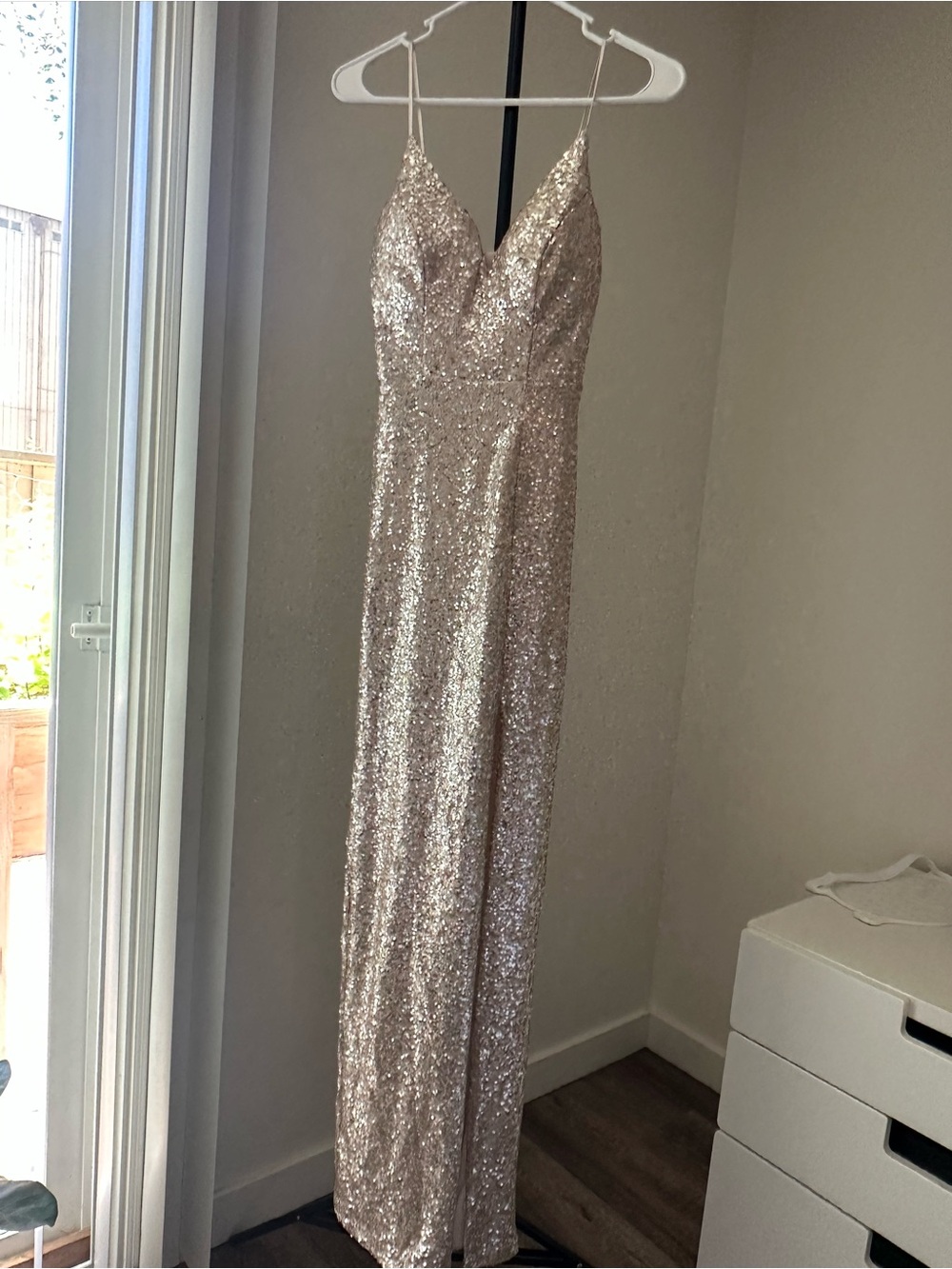 B. Smart Sequin Spaghetti Strap Dress in Blush